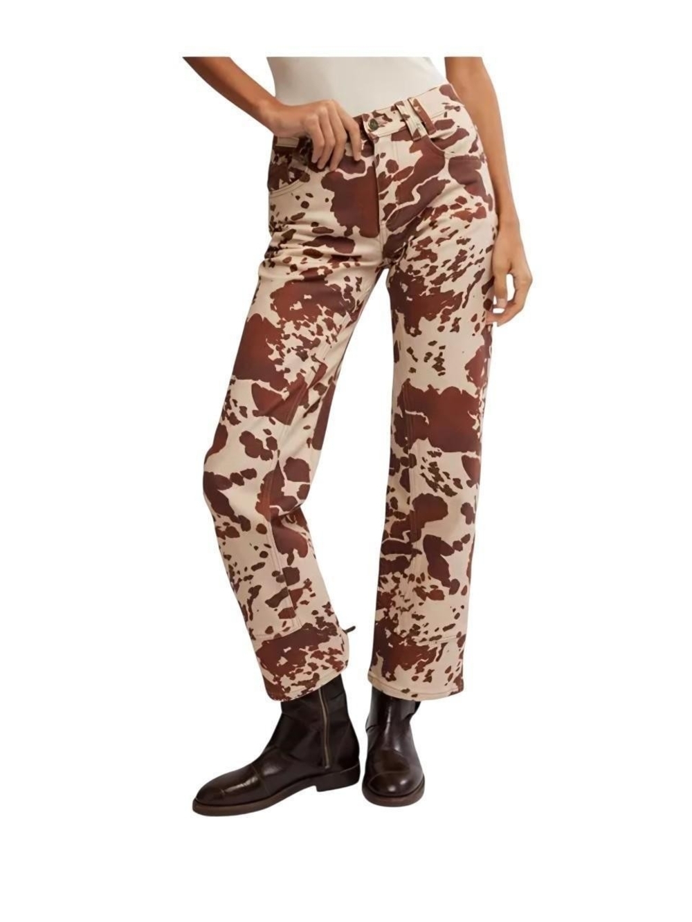 We The Free Risk Taker High Rise Printed Jeans Tea Combo Cow Print NWOT Size 26